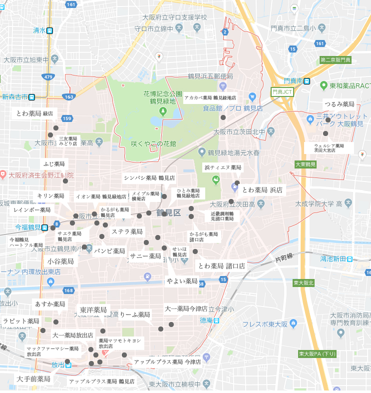 鶴見区　薬局地図